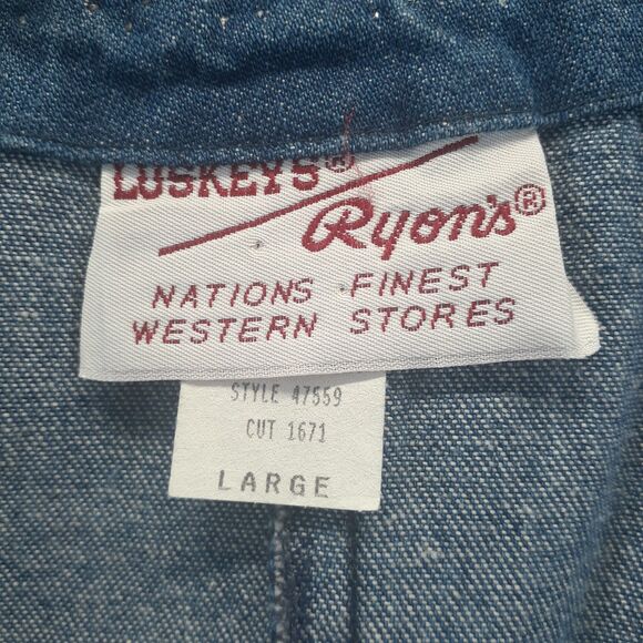Luskeys Ryon’s Vintage Denim Vest Studded Concho Button USA Western Cowgirl Sz L - Picture 3 of 8